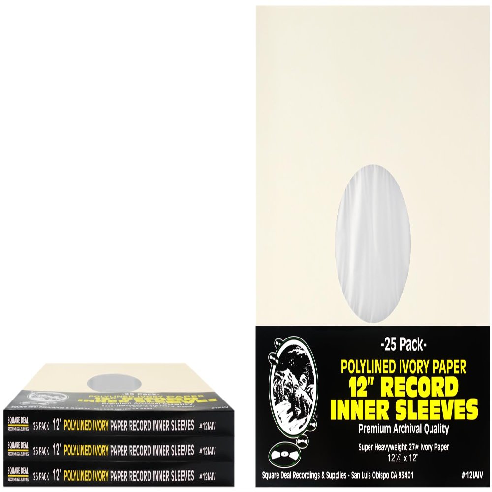 (100) 12 Premium Ivory Polylined Record Inner Sleeves - Archival Quality, Heavyweight Paper & Plastic - 12IAIV