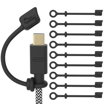 Cozy USB Caps for USB-C Cables with Dust Protection, Tether, Protects During Travel, Portable, Designed by Cozy (USB-C - Black - 10 Pack)
