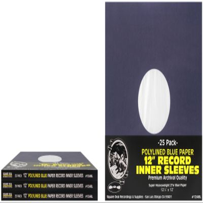 (100) 12 Premium Blue Polylined Record Inner Sleeves - Archival Quality, Heavyweight Paper & Plastic - 12IABL