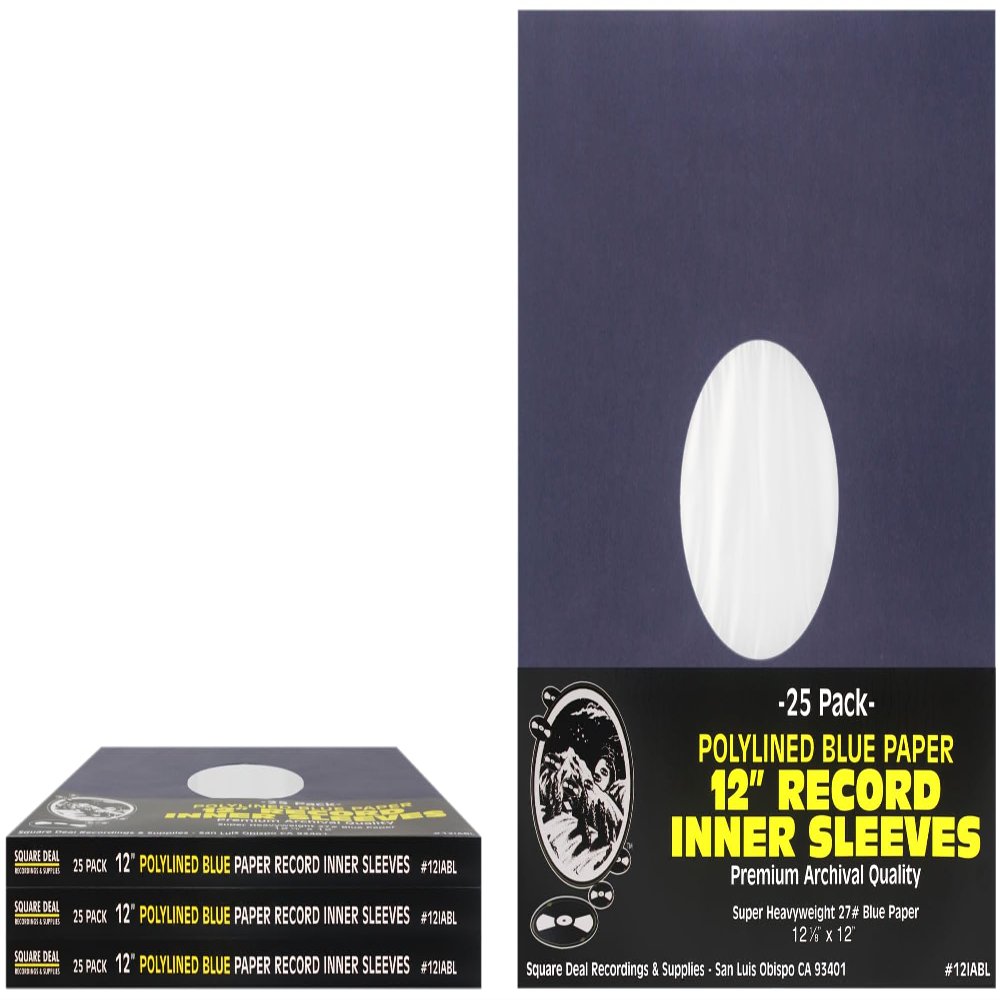 (100) 12 Premium Blue Polylined Record Inner Sleeves - Archival Quality, Heavyweight Paper & Plastic - 12IABL