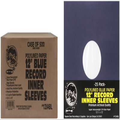 12 Premium Blue Polylined Record Inner Sleeves - Archival Quality, Heavyweight Paper & Plastic - 12IABL (500)