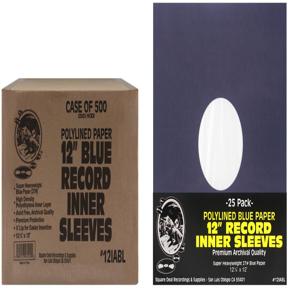12 Premium Blue Polylined Record Inner Sleeves - Archival Quality, Heavyweight Paper & Plastic - 12IABL (500)