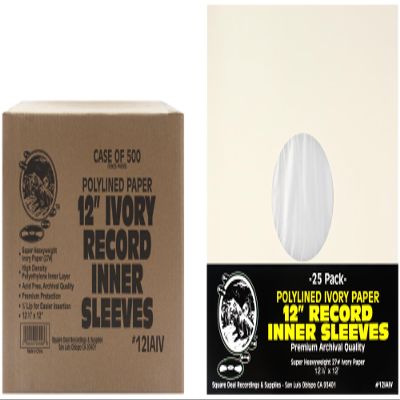 12 Premium Ivory Polylined Record Inner Sleeves - Archival Quality, Heavyweight Paper & Plastic - 12IAIV (500)