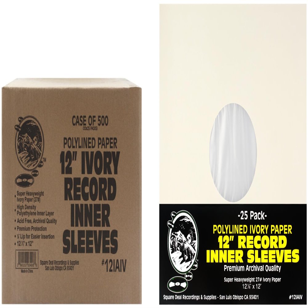 12 Premium Ivory Polylined Record Inner Sleeves - Archival Quality, Heavyweight Paper & Plastic - 12IAIV (500)