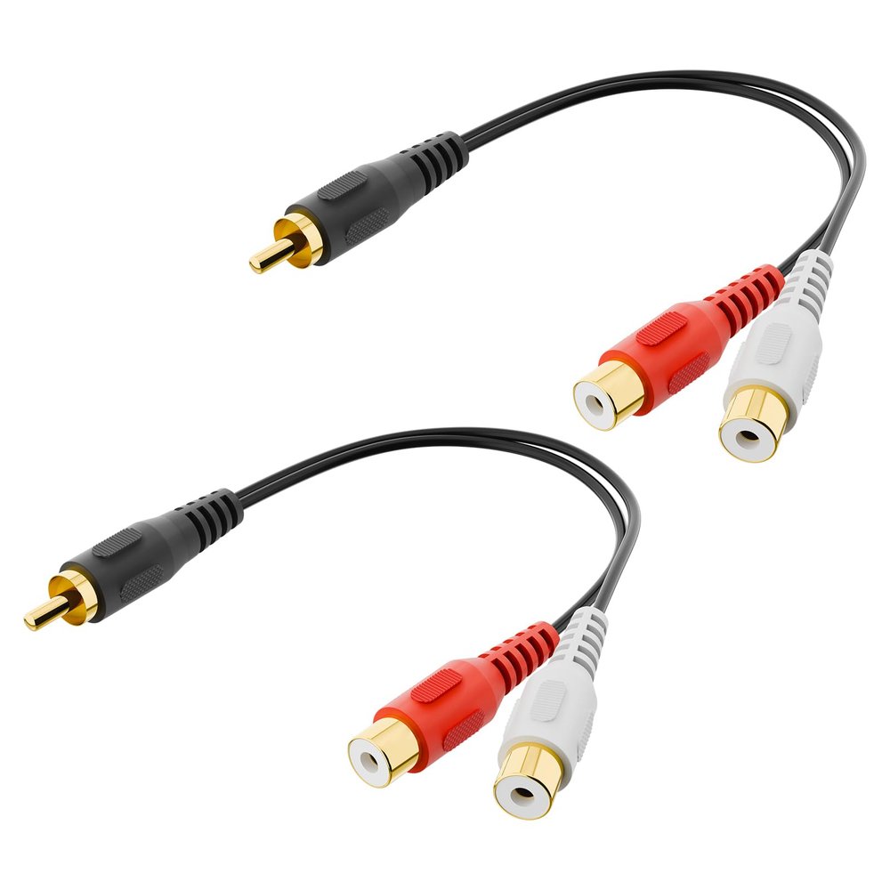 VCELINK RCA Splitter 1 Male to 2 Female Stereo Audio Cable, Gold Plated Dual RCA Female Adapter for Subwoofer, Car Radio, Amplifier, TV, Digital Audio, 2 Pack/0.66FT