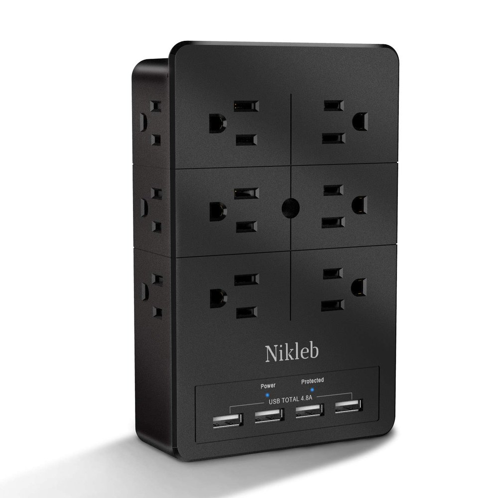 Surge Protector Wall Charger, 12 Wide AC Outlets Power Strip, 4 Ports USB Charging Blocks, Multiple Plug Adapter Wall Mount, Plug Extender Heavy Duty, Outlet Splitter for Home, Office Supplies