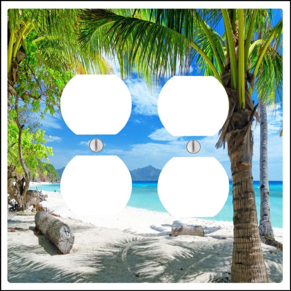 Beautiful Beach Tropical Pam Ocean 2 Duplex Electrical Outlet Wall Plate (4.56 x 4.5in)
