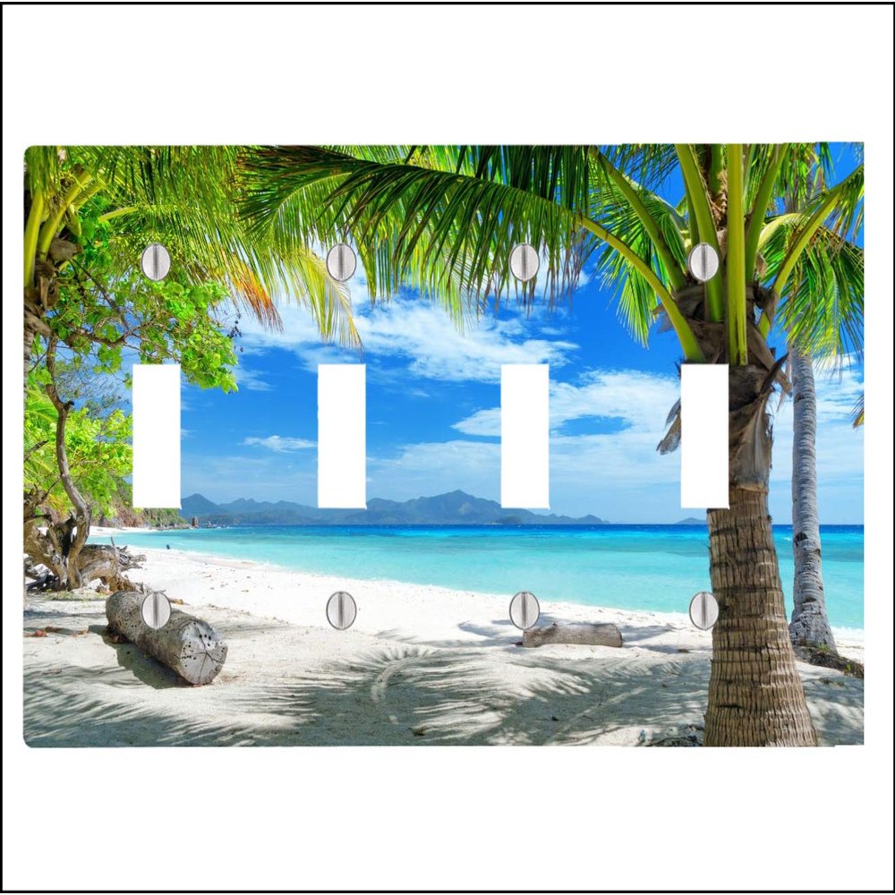 Beautiful Beach Tropical Pam Ocean 4 Toggle Electrical Switch Wall Plate (8.38 x 4.69in)