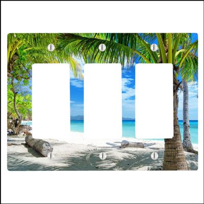 Beautiful Beach Tropical Pam Ocean 3 Gang Decorator Dimmer Wall Plate (6.34 x 4.5in)
