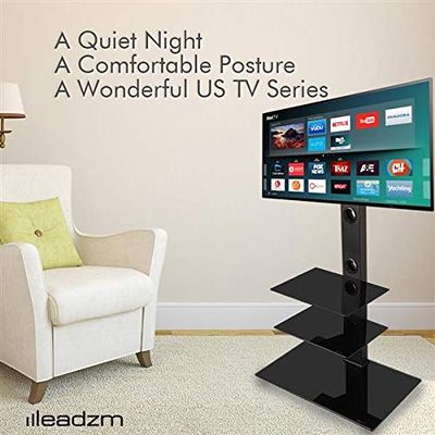 32-65" Corner Floor TV Stand Adjustable TV Stand Black 3-Tier Glass Shelves can Hold Your Essential A/V Components, DVD Player or Gaming Systems