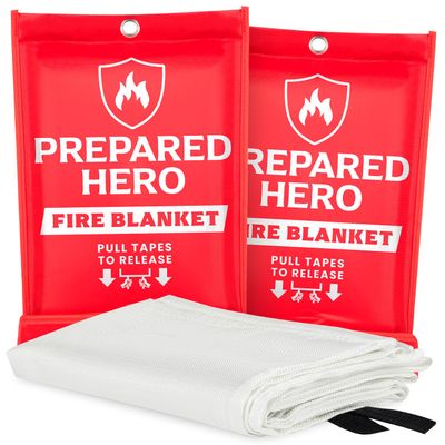 Prepared Hero Emergency Fire Blanket - 2 Pack - Fire Suppression for Kitchen, 40 x 40 Fiberglass Fire Blanket for Home