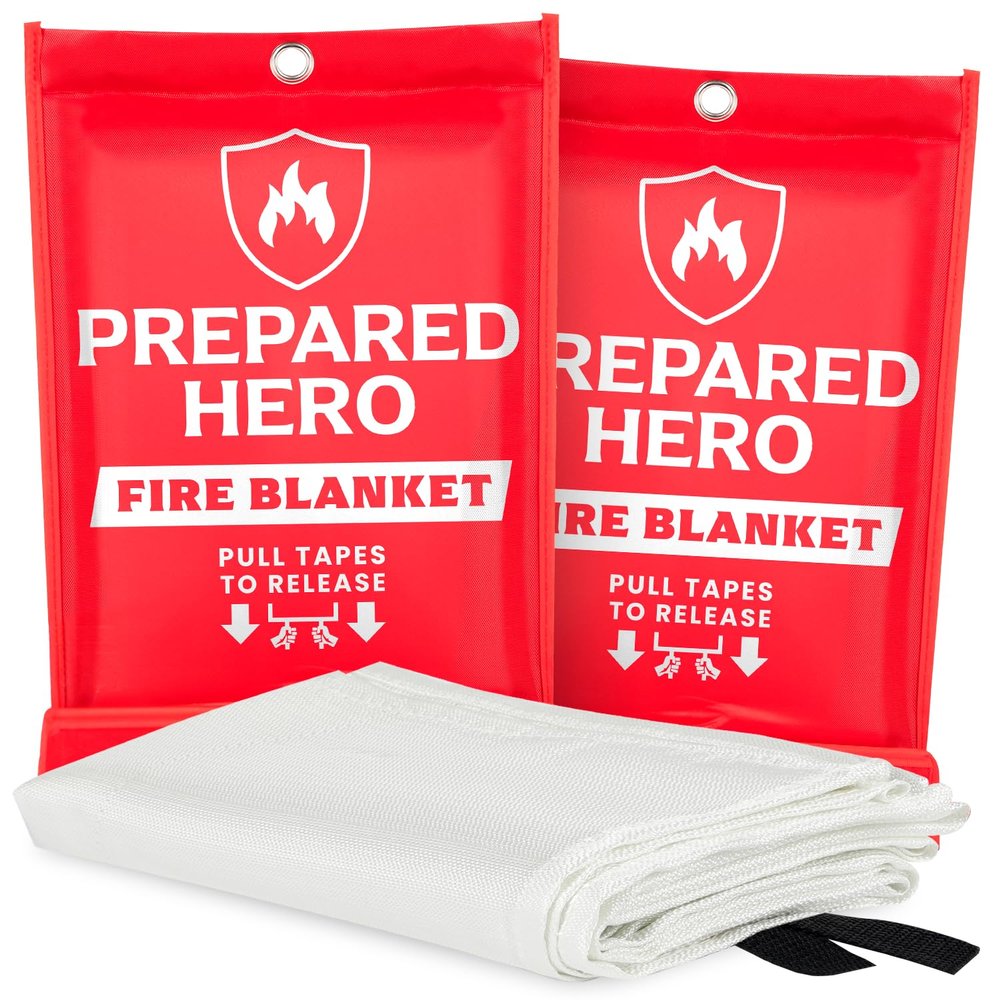 Prepared Hero Emergency Fire Blanket - 2 Pack - Fire Suppression for Kitchen, 40 x 40 Fiberglass Fire Blanket for Home