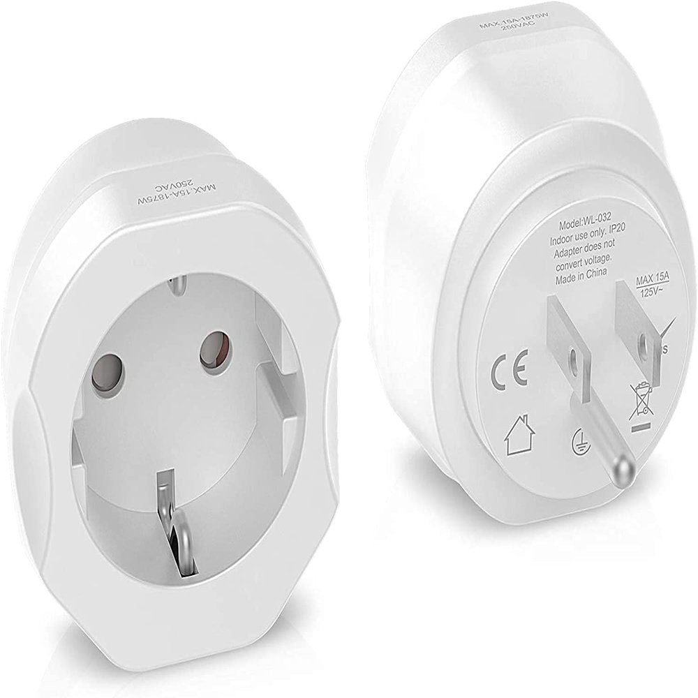 2 Pack European to US Plug Adapter, VINTAR EU to US Adapter, Europe to USA Travel Converter for Most of EU Spain France Type C E F Plugs to America