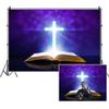 DORCEV 5x3ft Jesus Cross with Bible Photography Backdrop for Christian Family Party Background Magic Halo Bokeh Church Ceremony Decor Wallpaper Portraits Photo Studio Props view 1
