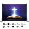 DORCEV 5x3ft Jesus Cross with Bible Photography Backdrop for Christian Family Party Background Magic Halo Bokeh Church Ceremony Decor Wallpaper Portraits Photo Studio Props view 2