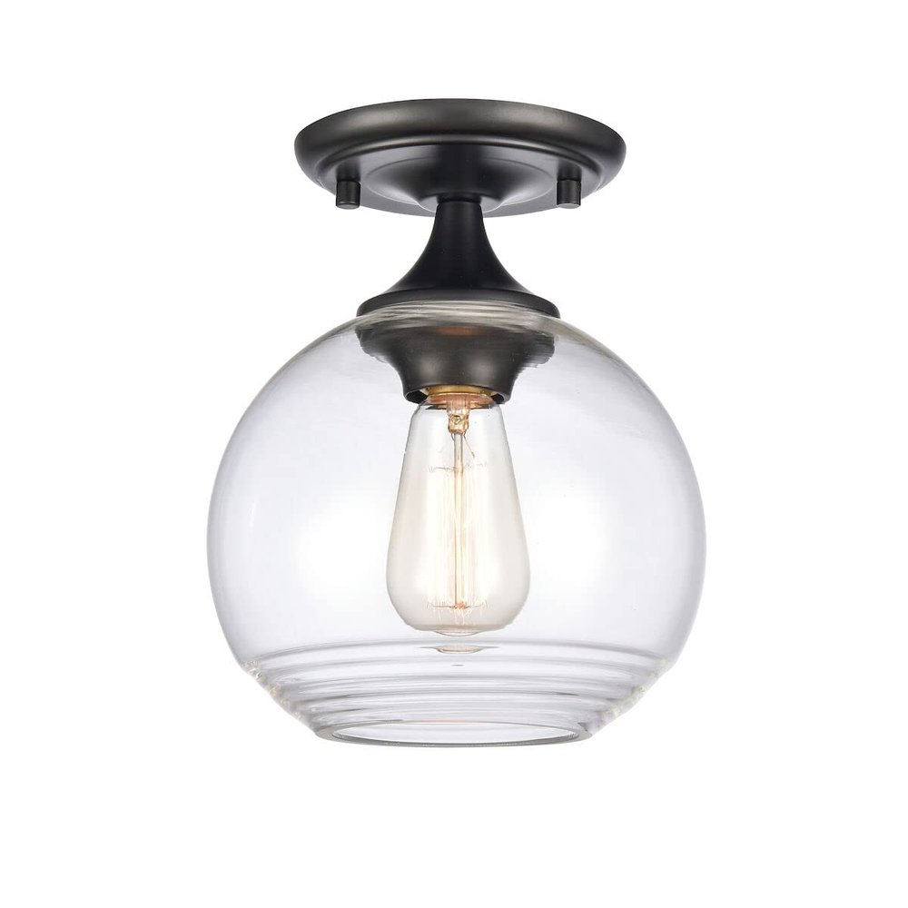 Elk Home Angie 1-Light Semi Flush - in Matte Black Finish, with Clear Glass, Transitional Style