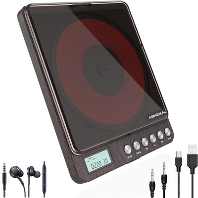 CD Player Portable, MONODEAL Portable Rechargeable Player with Dual Headphones Jack, Small Anti-Skip CD Player for Car/Travel/Home, Personal CD Player for Home(Dark Brown)