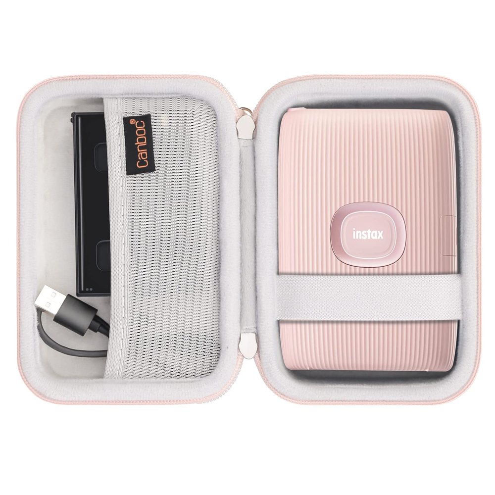Canboc Carrying Case for Fujifilm Instax Mini Link 3 2 1 Smartphone Printer, Mesh pocket fit Instant Film and Cable, Pink (Case Only)