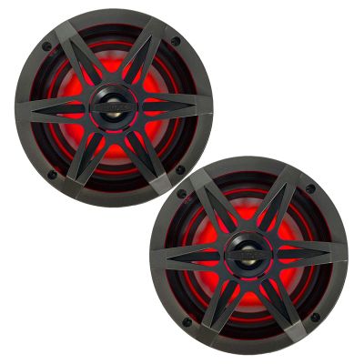 1 Pair (QTY 2) of Enrock Marine 6.5" 4-Ohm 120 Watt Peak Power Waterproof 2-Way Coaxial Speakers with MultiColor LED Lighting - Bundle Combo with Charcoal Grilles
