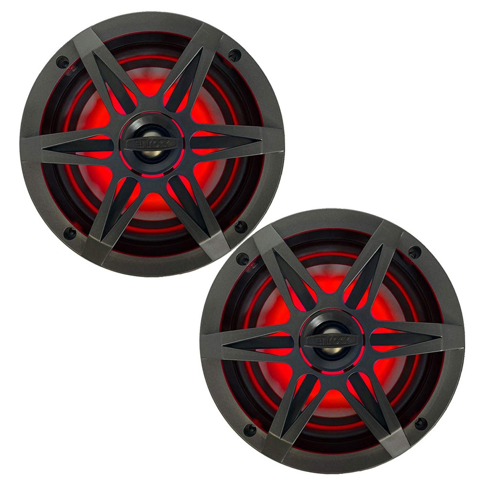 1 Pair (QTY 2) of Enrock Marine 6.5" 4-Ohm 120 Watt Peak Power Waterproof 2-Way Coaxial Speakers with MultiColor LED Lighting - Bundle Combo with Charcoal Grilles