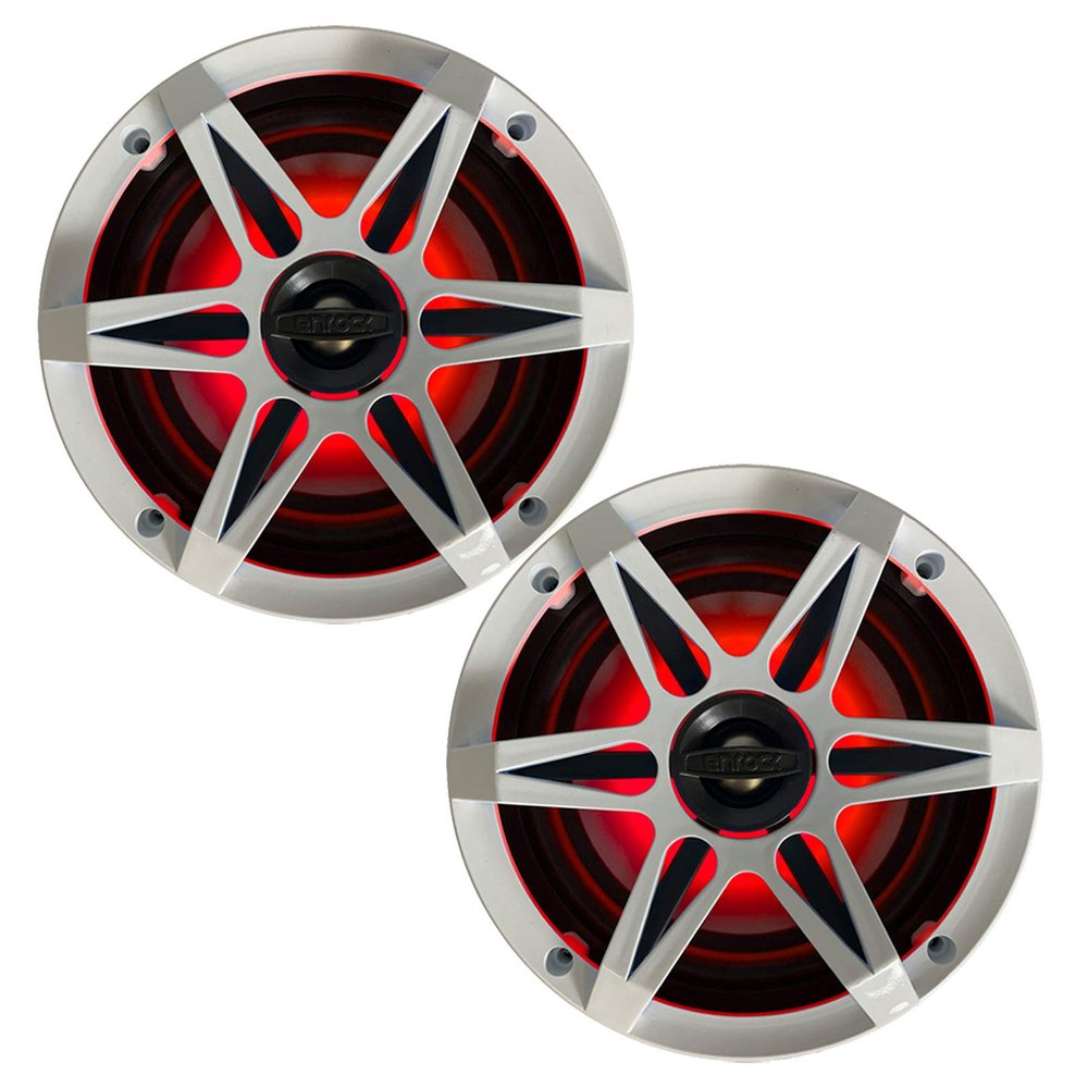 1 Pair (QTY 2) of Enrock Marine 6.5" 4-Ohm 120 Watt Peak Power Waterproof 2-Way Coaxial Speakers with MultiColor LED Lighting - Bundle Combo with White Grilles