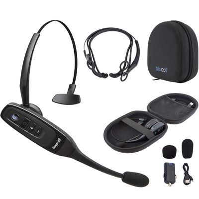 BlueParrott C400-XT Voice-Controlled Bluetooth Headset - Industry Leading Sound with Long Wireless Range, Noise-Cancelling - Compatible with iOS and Android (Black) Bundle with Blucoil Carrying Case