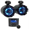 Rockville Marine Audio Bundle: (2) WB65KLED Black 6.5" 300W Peak LED Wakeboard Tower Speakers with Remote, RGHR45 4 Zone Marine Gauge Hole Receiver with Bluetooth, Wired Remote, 3-Items view 1