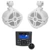 Rockville RWB70W Bundle: Pair 6.5-in 250-Watt Peak/150-Watt RMS Marine Wakeboard 360 Swivel Tower Speakers White, RGHR45 4-Zone Gauge-Hole Marine Receiver Bluetooth Wired Remote, 2-Items view 1