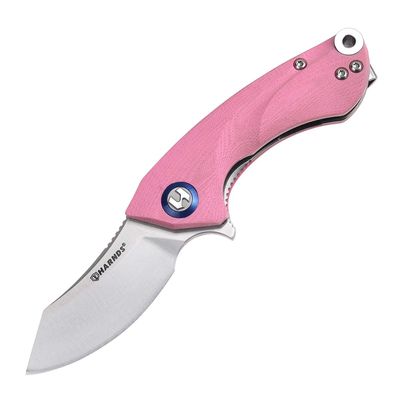 Harnds Ballet Folding Knife with Sandvik 14C28N Blade Camping Pocket Knife with Deep Carry Pocket Clip G10 Handle Flipper Open Liner Lock EDC (pink)