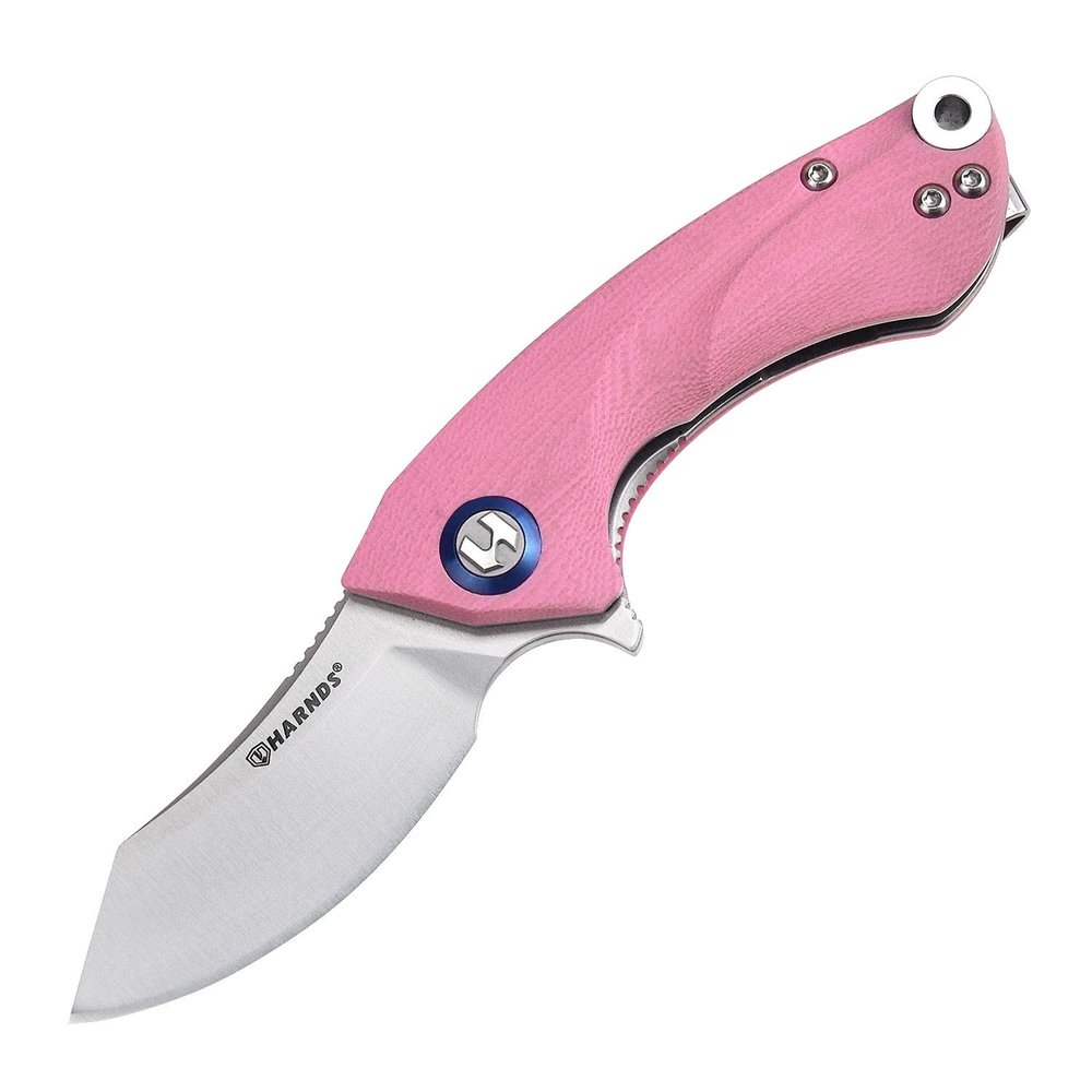 Harnds Ballet Folding Knife with Sandvik 14C28N Blade Camping Pocket Knife with Deep Carry Pocket Clip G10 Handle Flipper Open Liner Lock EDC (pink)