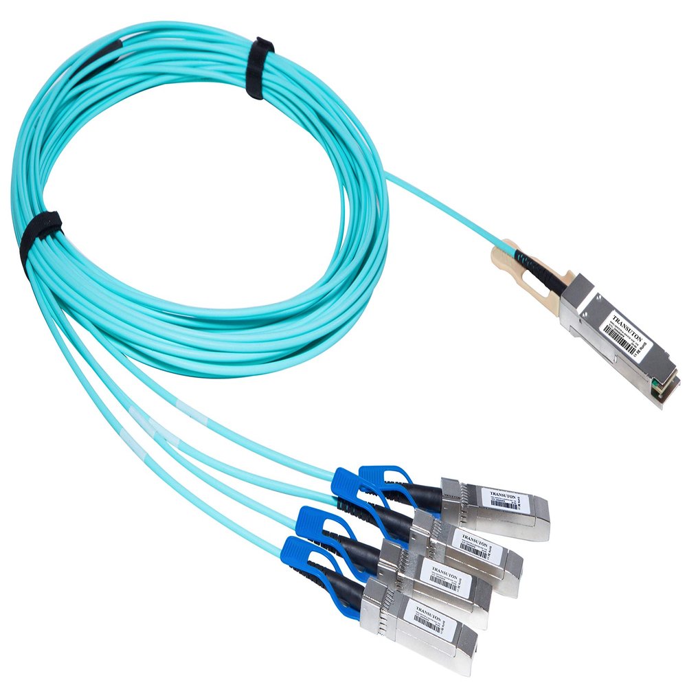 TRANSUTON 100G QSFP28 to SFP28 Breakout Active Optical Cable (10M/33ft) | 100GBASE-AOC QSFP28 to 4x25G SFP28 Ethernet AOC Cables | 100GB Ethernet Breakout Fiber Optic Cable