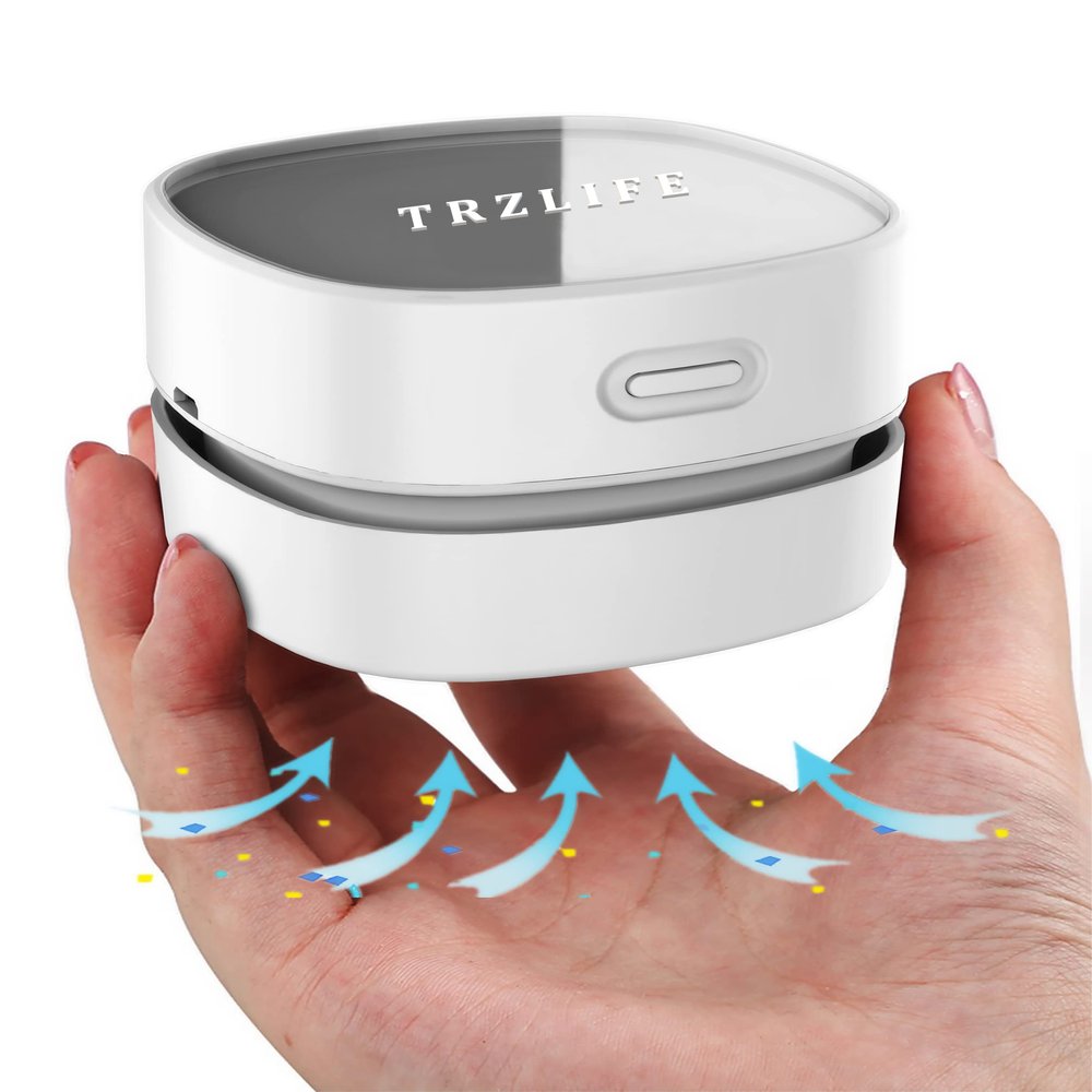 TRZLIFE Desk Vacuum Cleaner, Rechargeable and Durable Mini Desktop Vacuum with Bonus Accessories Desk Cleaner Sucks Tiny Items and Crumbs from Desktop Drawer Countertop Ideal as a Valentine's Day gift