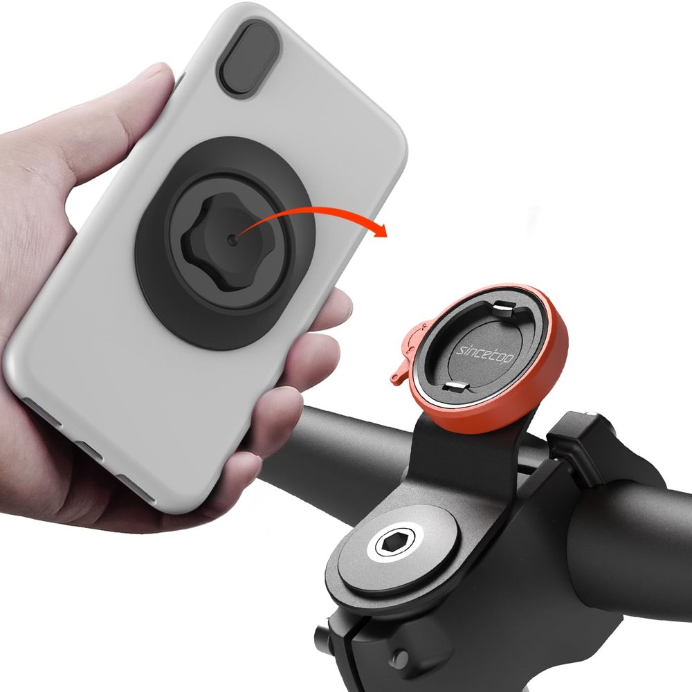 Bike Phone Mount,Mountain Bicycle Stem Cell Phone Holder,Universal Aluminum Handlebar Phone Clamp,MTB / Road E-Bike Cycling Mobile Phone Clip,Quick Release Attach/Detach-OrangeSeries C-1st Gen