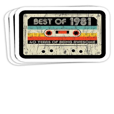 40th Birthday Best of 1981 Cassette Tape Retro Vintage Gift Decorations - 4x3 Vinyl Stickers, Laptop Decal, Water Bottle Sticker (Set of 3)