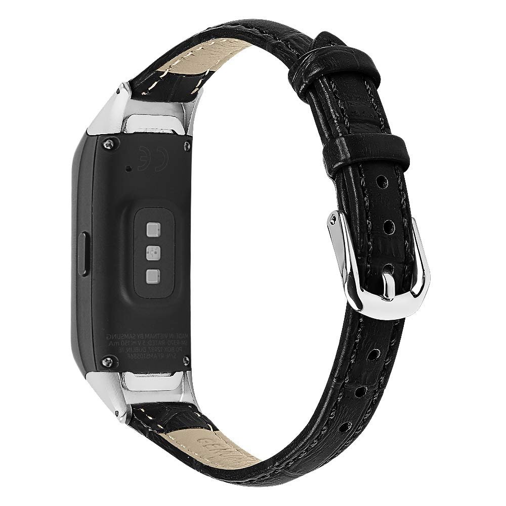 Jennyfly Compatible with Samsung Galaxy fit SM-R370 Strap, Fashion Women Slim Strap Adjustable 5.5-8.1 inch Leather Wristband with Metal Buckle - Black