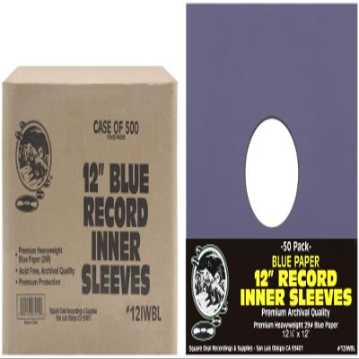 (500) Blue Paper Super Heavyweight 12" Record Inner Sleeves with Center Hole - 12IWBL