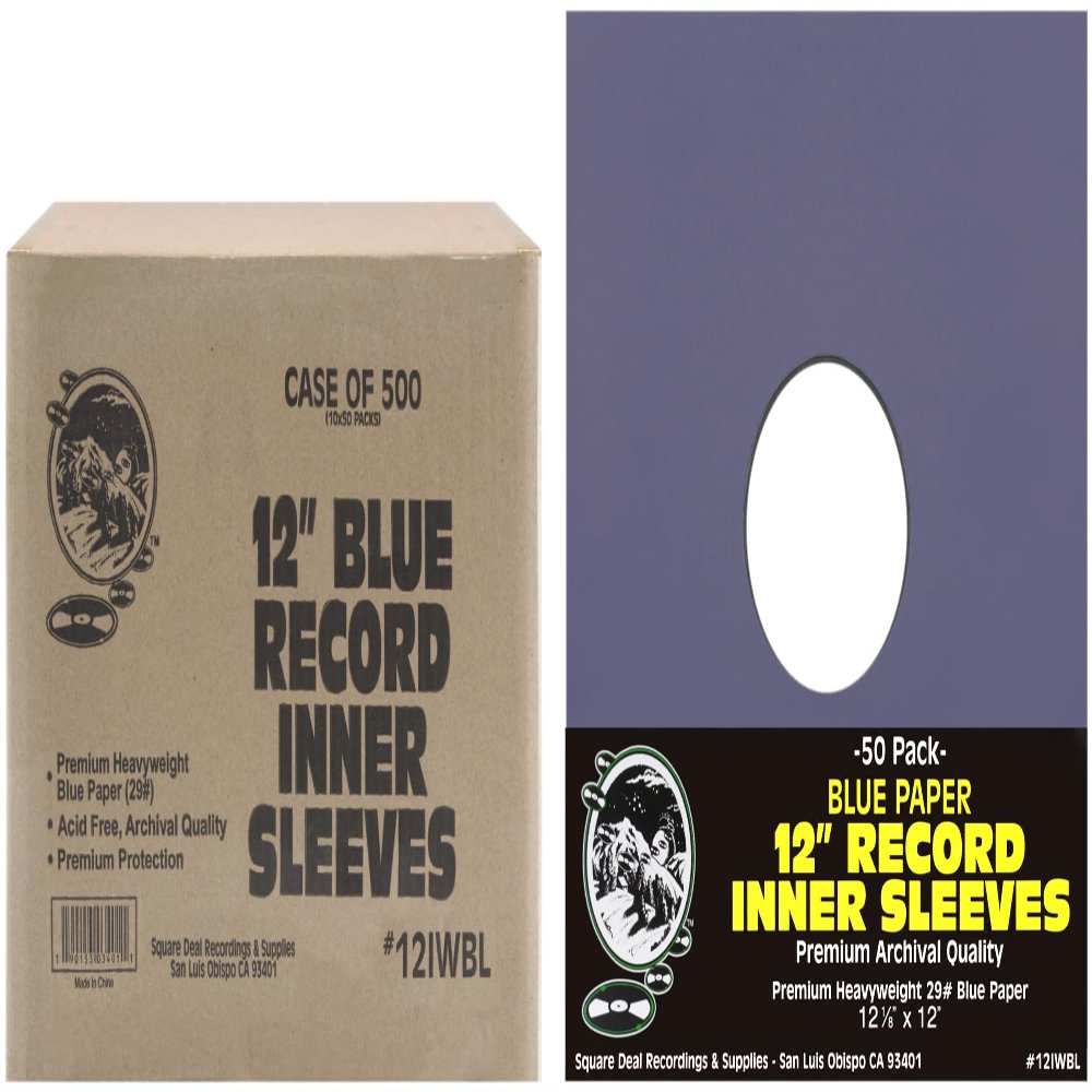 (500) Blue Paper Super Heavyweight 12" Record Inner Sleeves with Center Hole - 12IWBL