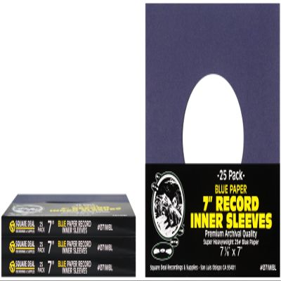 (100) 7" 45rpm Blue Vinyl Record Inner Sleeves - Archival Quality, Super Heavyweight 29# Paper with Hole - 07IWBL