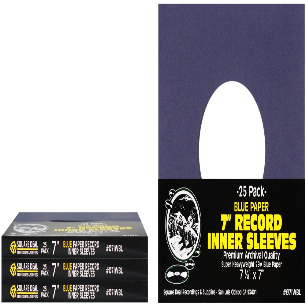 (100) 7" 45rpm Blue Vinyl Record Inner Sleeves - Archival Quality, Super Heavyweight 29# Paper with Hole - 07IWBL