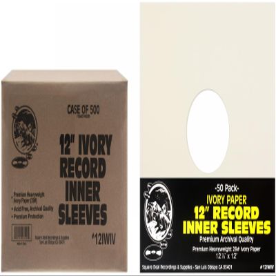 (500) Ivory Paper Super Heavyweight 12" Record Inner Sleeves with Center Hole - 12IWIV