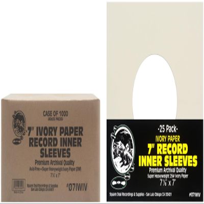 (1000) 7" 45rpm Ivory Vinyl Record Inner Sleeves - Archival Quality, Super Heavyweight 29# Paper with Hole - 07IWIV