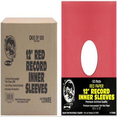 (500) 12" LP Record Inner Sleeves - Super Heavyweight - Red Colored Paper Sleeves with Center Hole #12IWRE