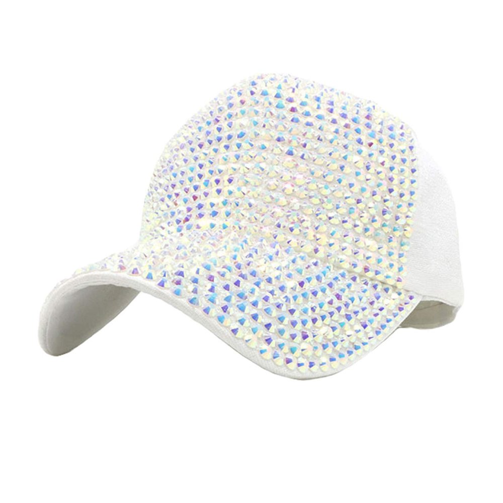 Andongnywell Unisex Versatile Baseball Cap Rhinestone Hats Adjustable Sun Protection Inlaid Diamond Hats Duckbill caps (White,One Size)