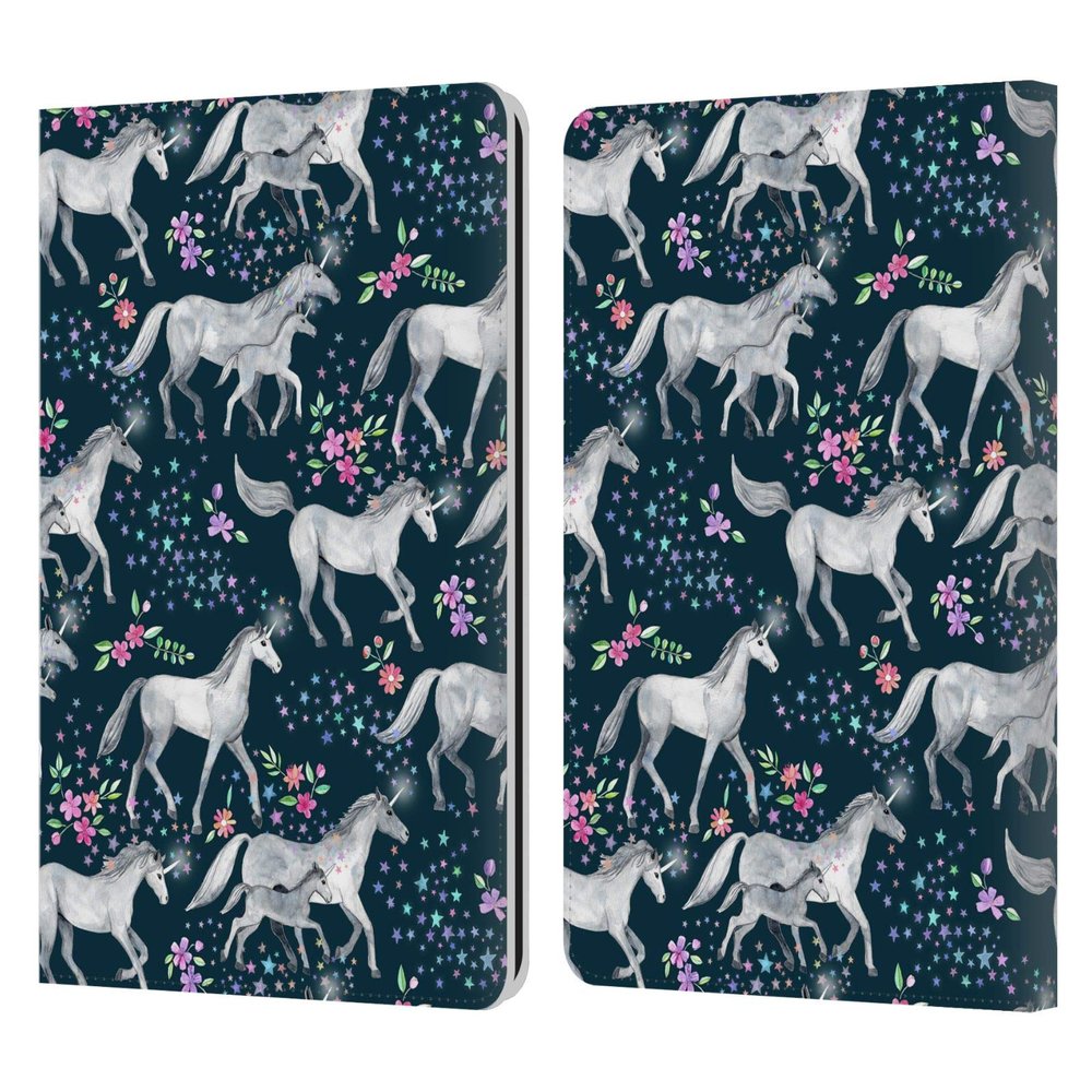 Head Case Designs Officially Licensed Micklyn Le Feuvre Stars and Unicorns On Dark Teal Wildlife Leather Wallet Case Compatible with Kindle Paperwhite 1/2 / 3