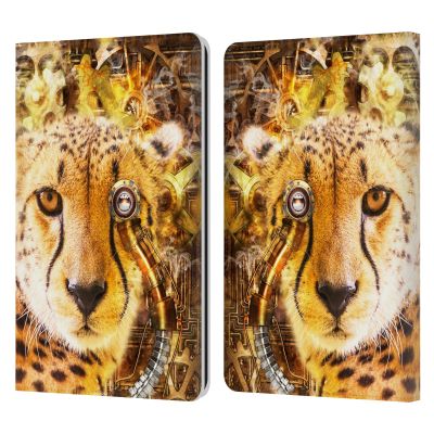 Head Case Designs Officially Licensed Simone Gatterwe Cheetah Steampunk Leather Wallet Case Compatible with Kindle Paperwhite 1/2 / 3