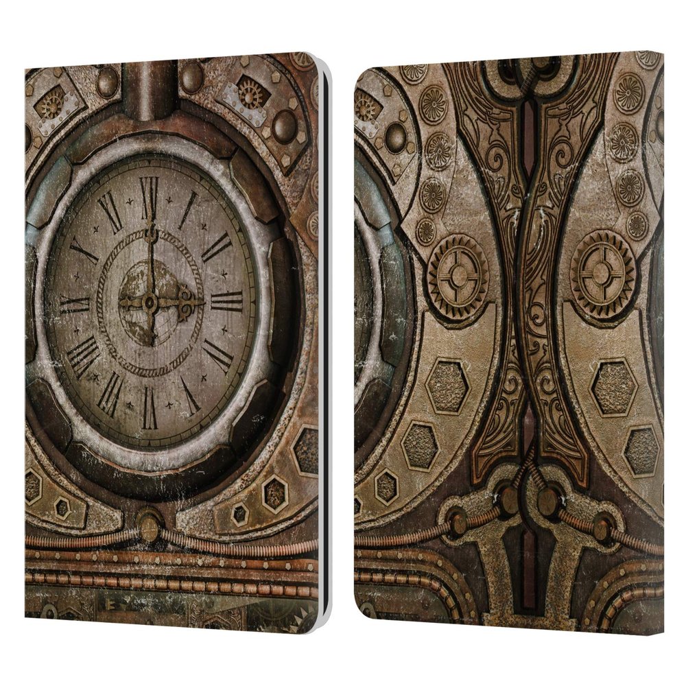 Head Case Designs Officially Licensed Simone Gatterwe Grunge Clock Steampunk Leather Wallet Case Compatible with Kindle Paperwhite 1/2 / 3