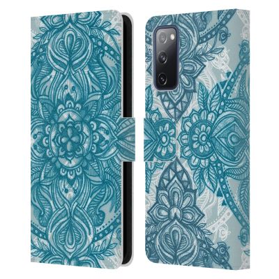 Head Case Designs Officially Licensed Micklyn Le Feuvre Teal and White Lace Pencil Doodle Mandala 3 Leather Wallet Case Compatible with Samsung Galaxy S20 FE / 5G