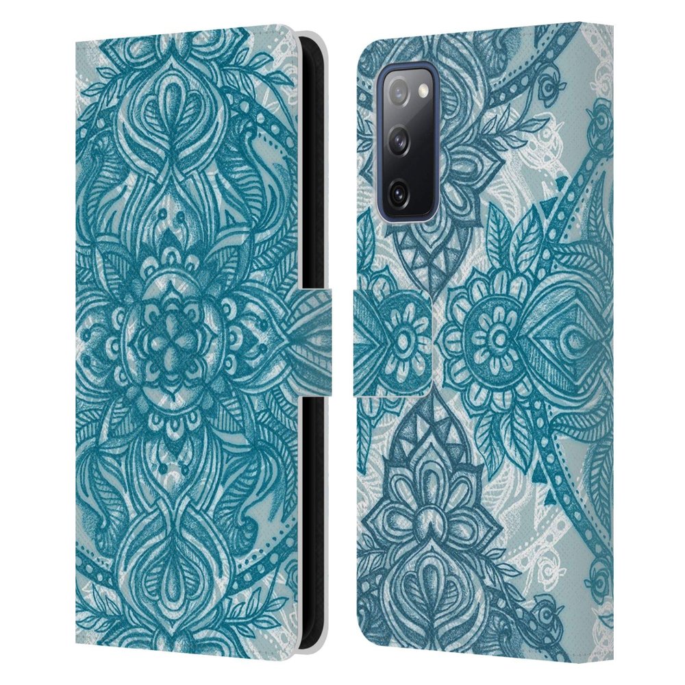 Head Case Designs Officially Licensed Micklyn Le Feuvre Teal and White Lace Pencil Doodle Mandala 3 Leather Wallet Case Compatible with Samsung Galaxy S20 FE / 5G