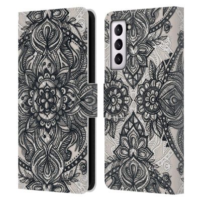 Head Case Designs Officially Licensed Micklyn Le Feuvre Charcoal Lace Pencil Doodle Mandala 3 Leather Wallet Case Compatible with Samsung Galaxy S21 5G