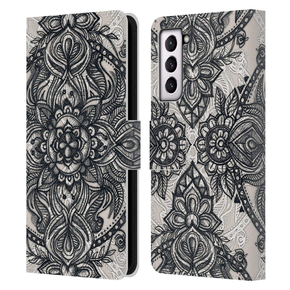 Head Case Designs Officially Licensed Micklyn Le Feuvre Charcoal Lace Pencil Doodle Mandala 3 Leather Wallet Case Compatible with Samsung Galaxy S21 5G